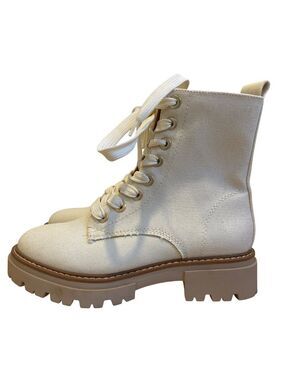 Sun & Stone Womens boots Canvas Lace-Up Ankle combat Boots Chunky Rubber Sole 6